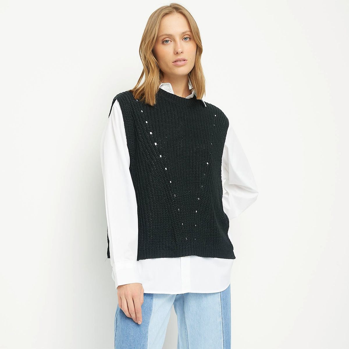 BASEMENT - Sweater Basement Mujer Acrílico Sin Mangas Liso