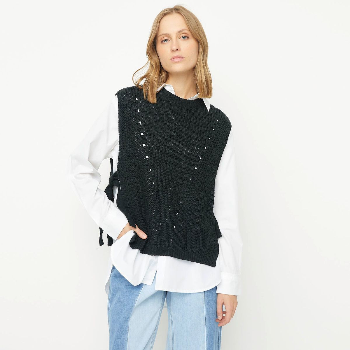 BASEMENT - Sweater Basement Mujer Acrílico Sin Mangas Liso