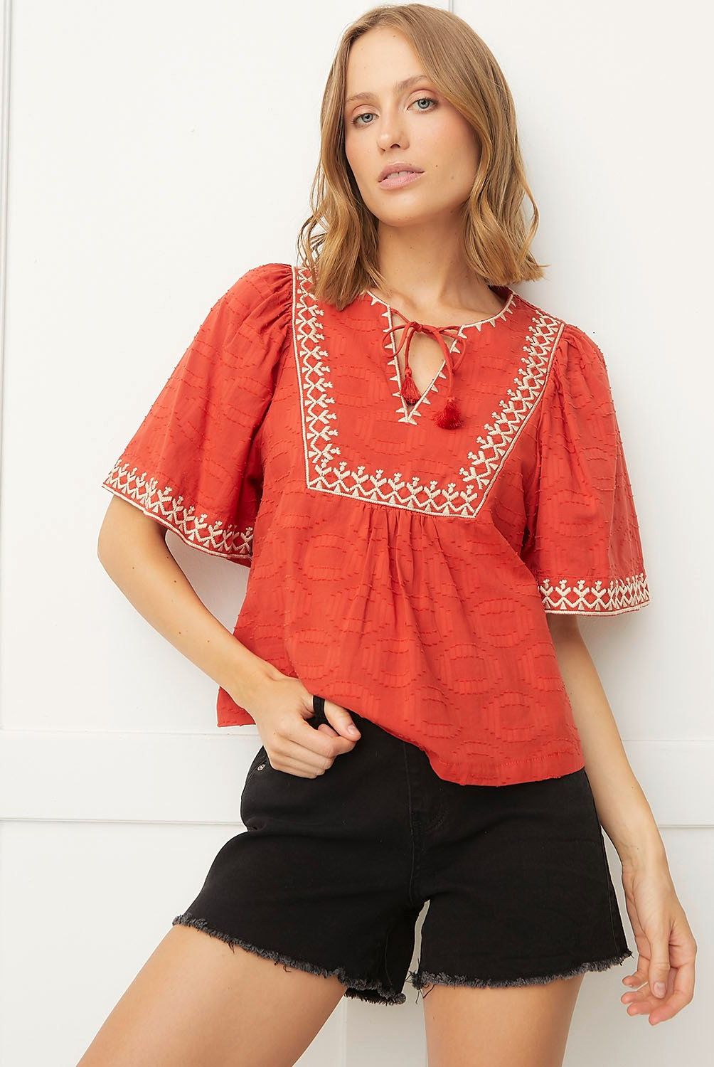 BASEMENT - Blusa Basement Manga Corta Algodón Diseño Liso Mujer