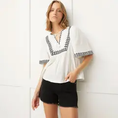 BASEMENT - Blusa Manga Corta Algodón Mujer