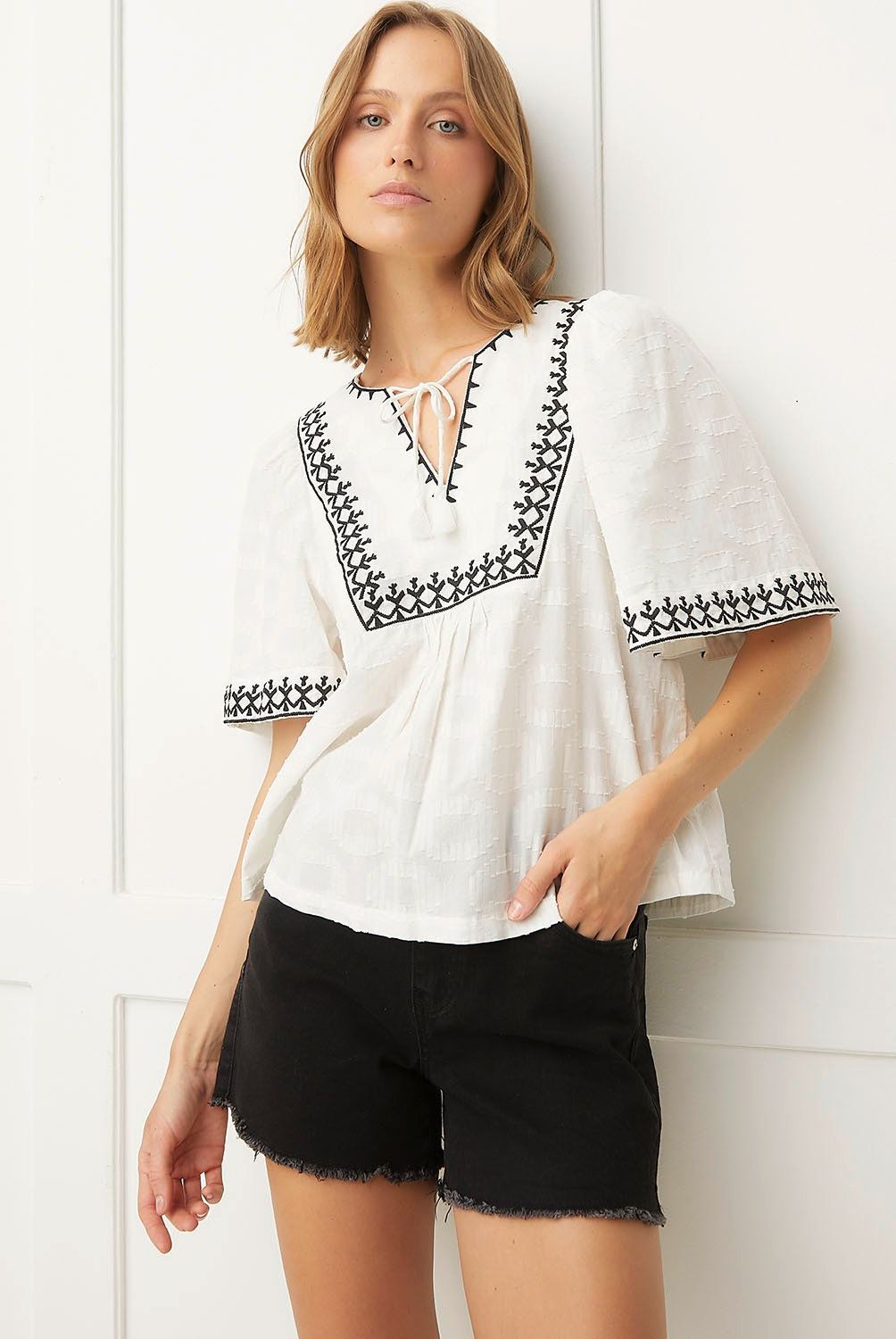 BASEMENT - Blusa Basement Manga Corta Algodón Diseño Liso Mujer