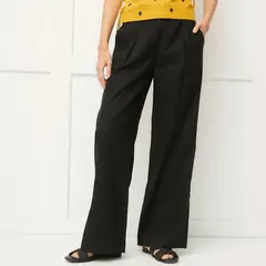 BASEMENT - Pantalón Recto Lino Viscosa Mujer