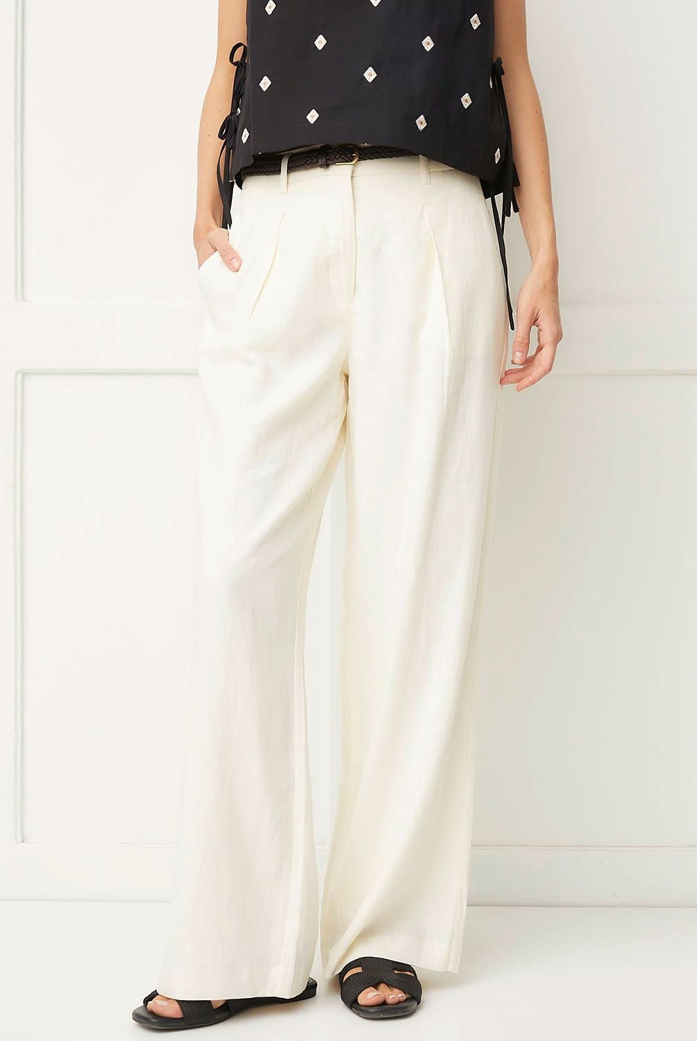 BASEMENT - Pantalón Basement Recto Lino Viscosa Mujer