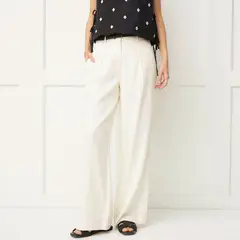 BASEMENT - Pantalón Recto Lino Viscosa Mujer