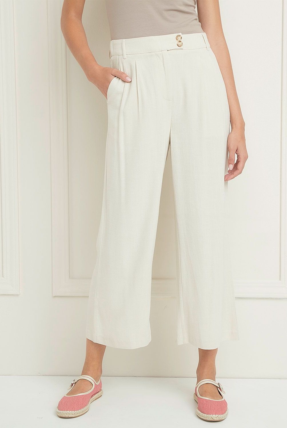 BASEMENT - Pantalón Culotte Basement Mujer Viscosa Lino Casual
