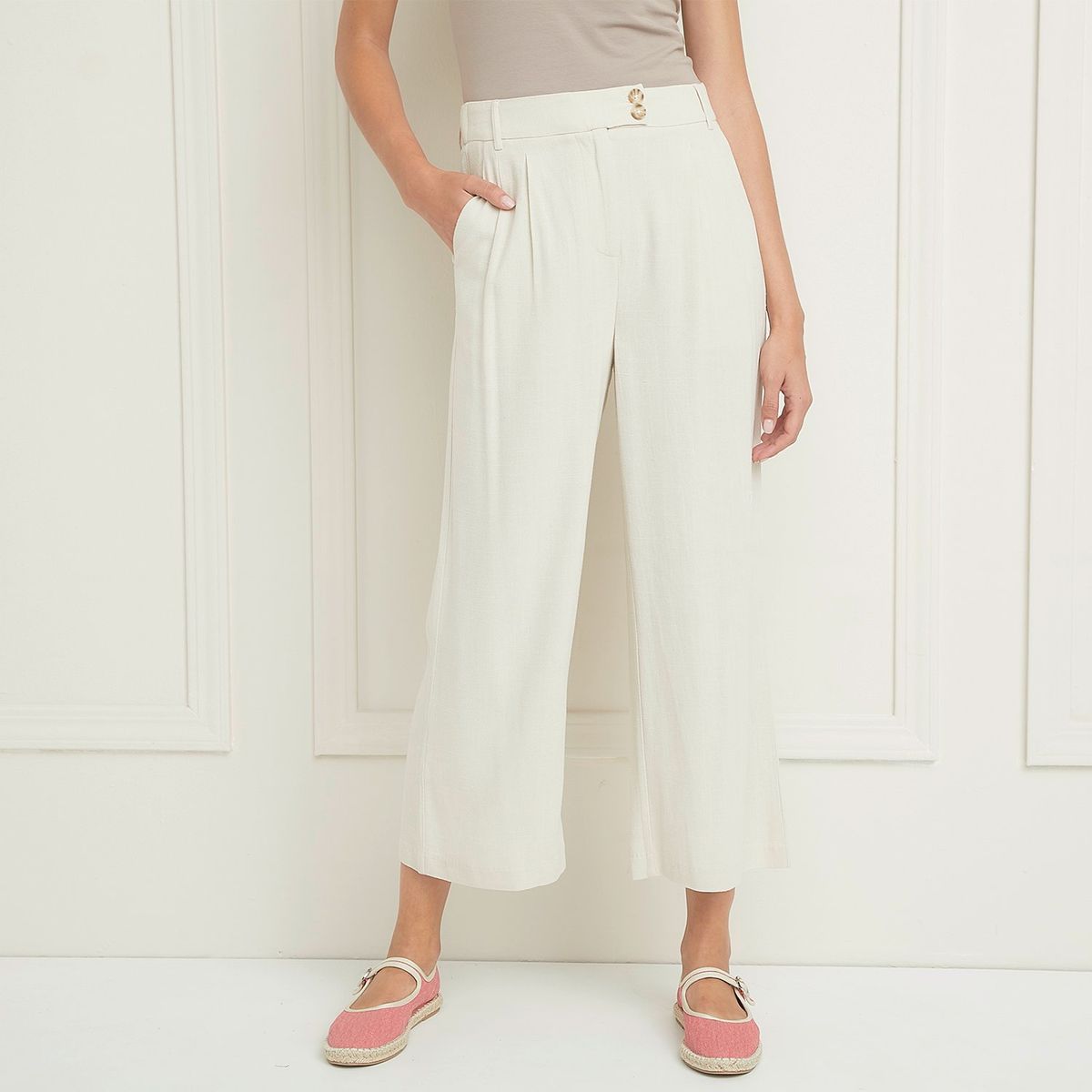 BASEMENT - Pantalón Culotte Basement Mujer Viscosa Lino Casual