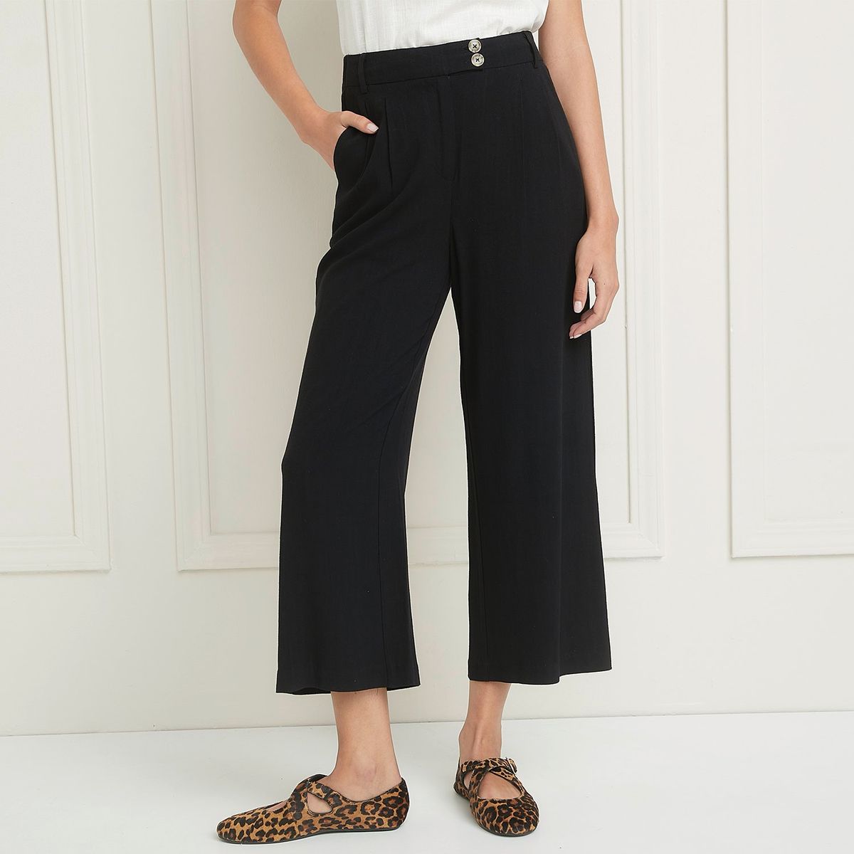 BASEMENT - Pantalón Culotte Basement Mujer Viscosa Lino Casual