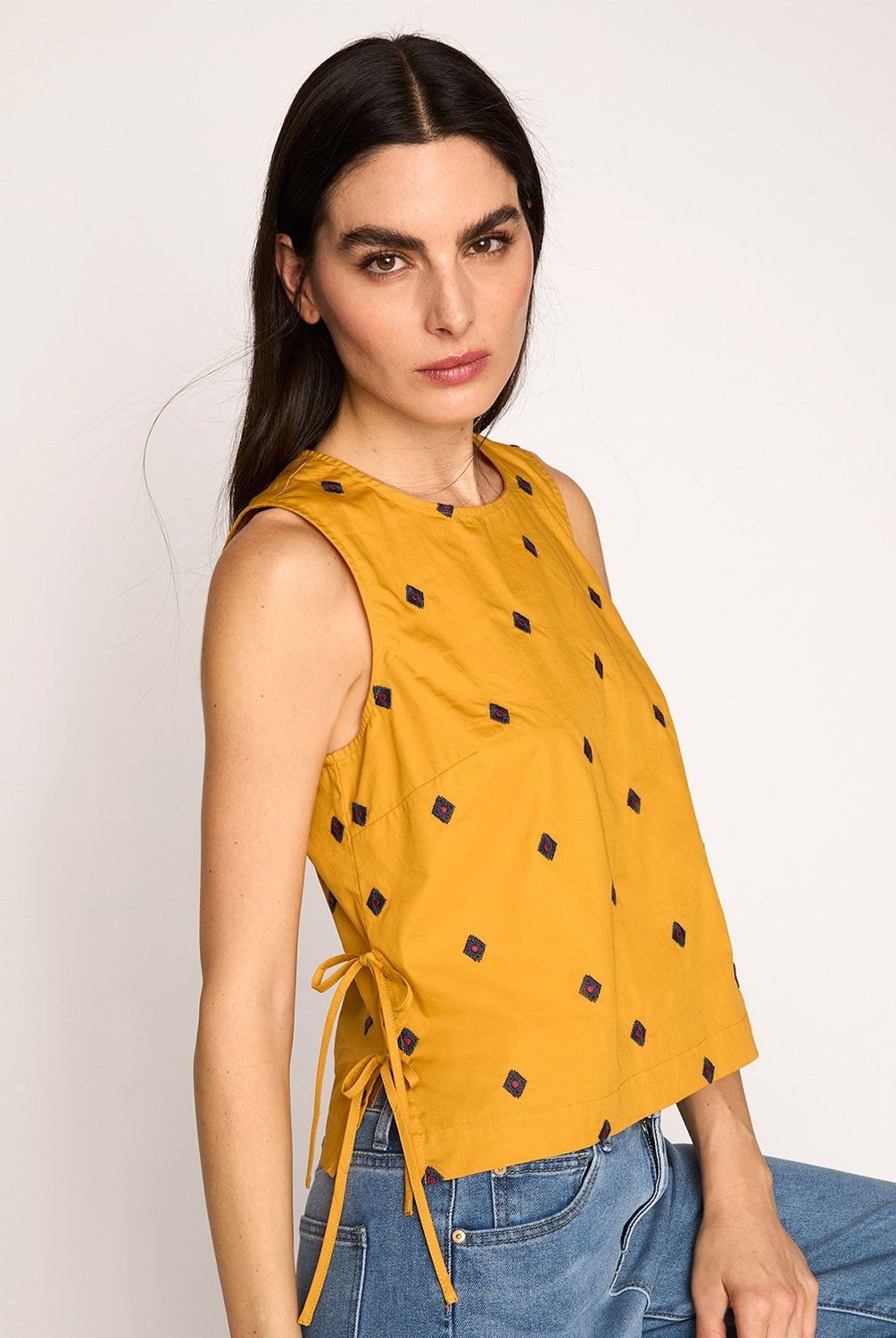 BASEMENT - Blusa Basement Sin Mangas Algodón Mujer Diseño Rombos