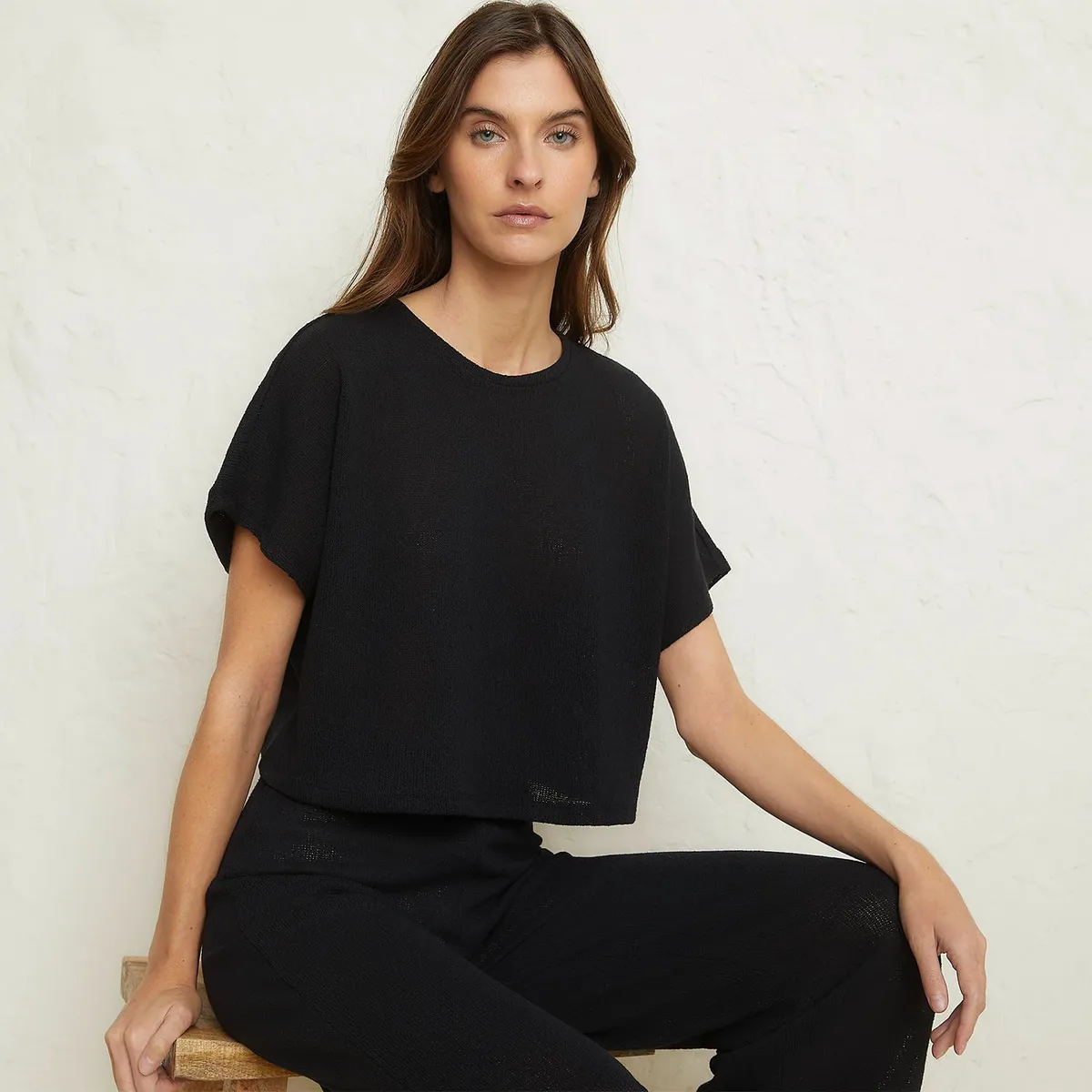 BASEMENT - Polera Basement Manga Corta Algodón Rayas Mujer