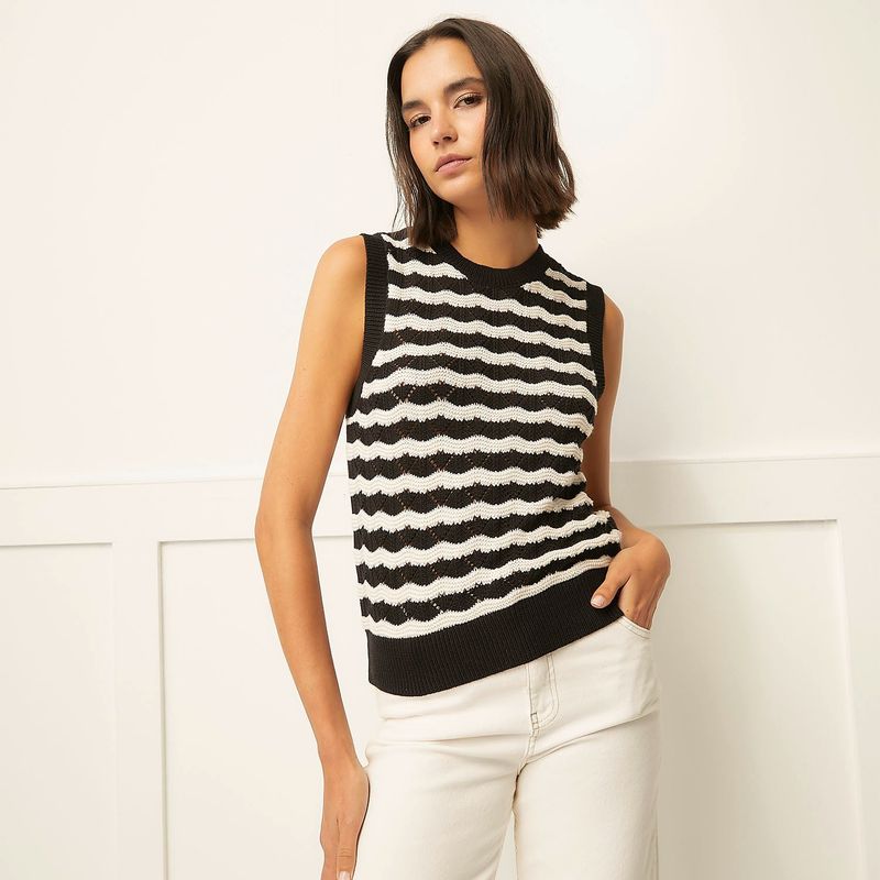 BASEMENT - Sweater Basement Sin Mangas a Rayas Mujer Algodón
