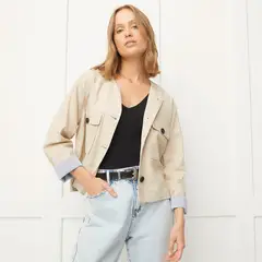 BASEMENT - Chaqueta Mujer Lino Regular Fit Manga Larga