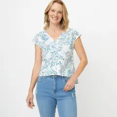 NEWPORT - Blusa Manga Corta Algodón Flores Mujer