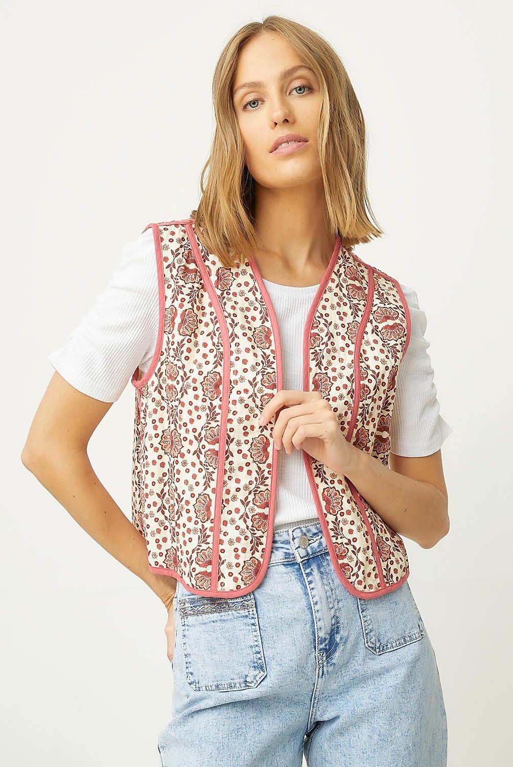 UNIVERSITY CLUB - Chaqueta Sin Mangas University Club Bordada Flores Mujer Algodón