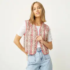 UNIVERSITY CLUB - Chaqueta Sin Mangas Bordada Flores Mujer Algodón