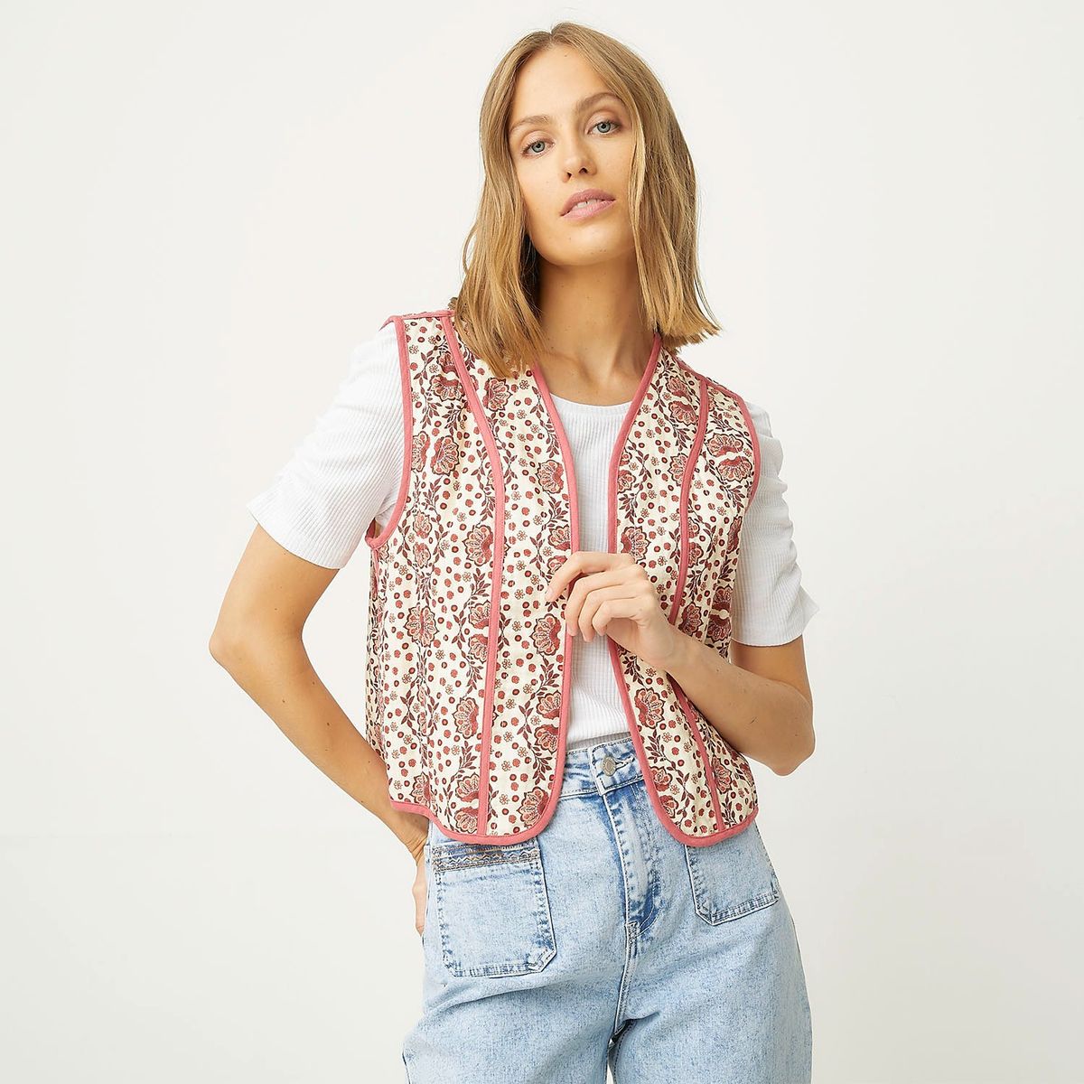 UNIVERSITY CLUB - Chaqueta Sin Mangas University Club Bordada Flores Mujer Algodón