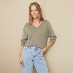 UNIVERSITY CLUB - Sweater Manga Larga Cuello V Mujer