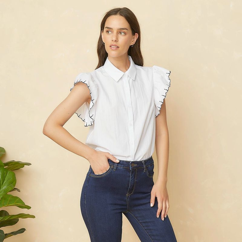 ELLE - Blusa Volados Manga Corta Mujer Elle