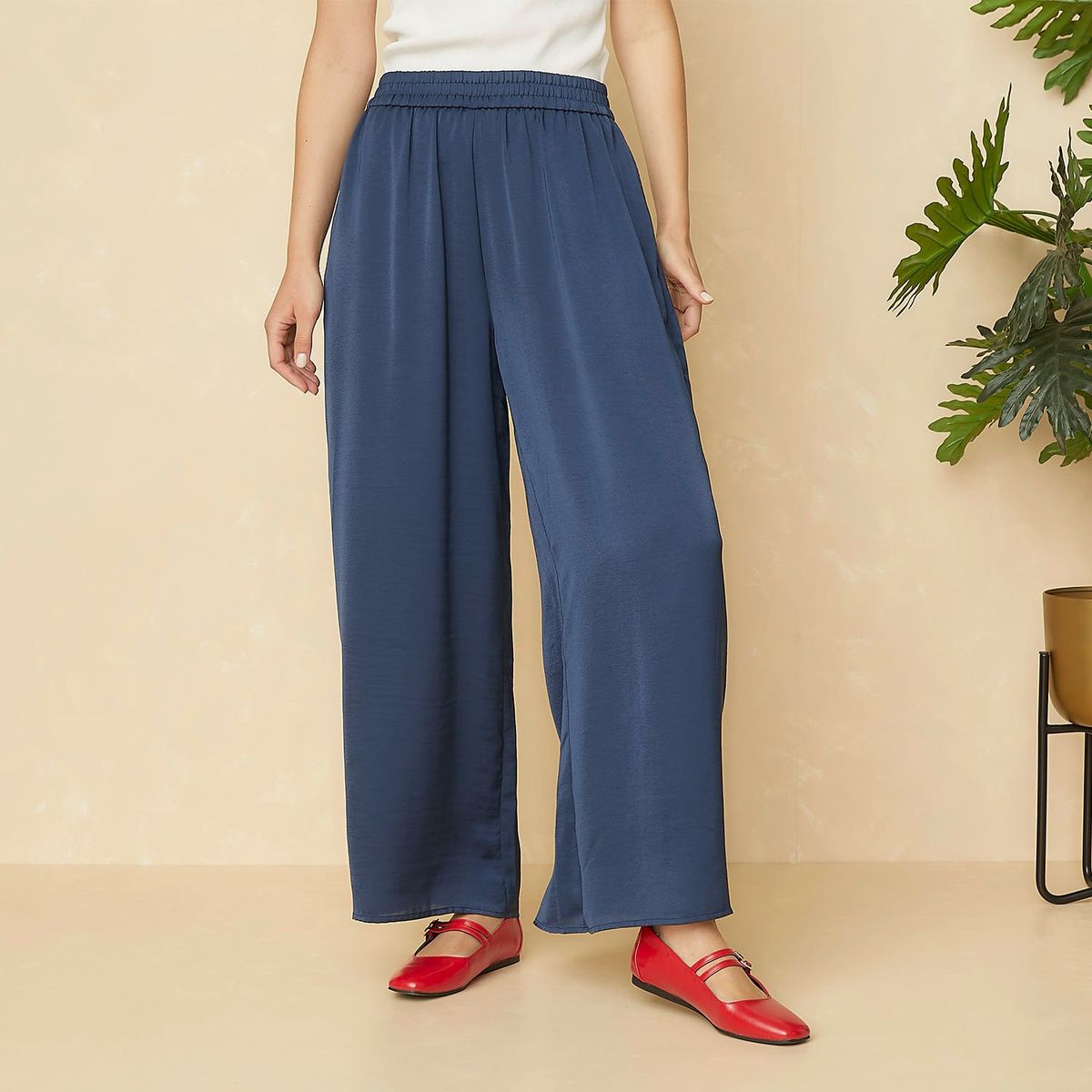 ELLE - Pantalón Palazzo tiro Alto Mujer Elle