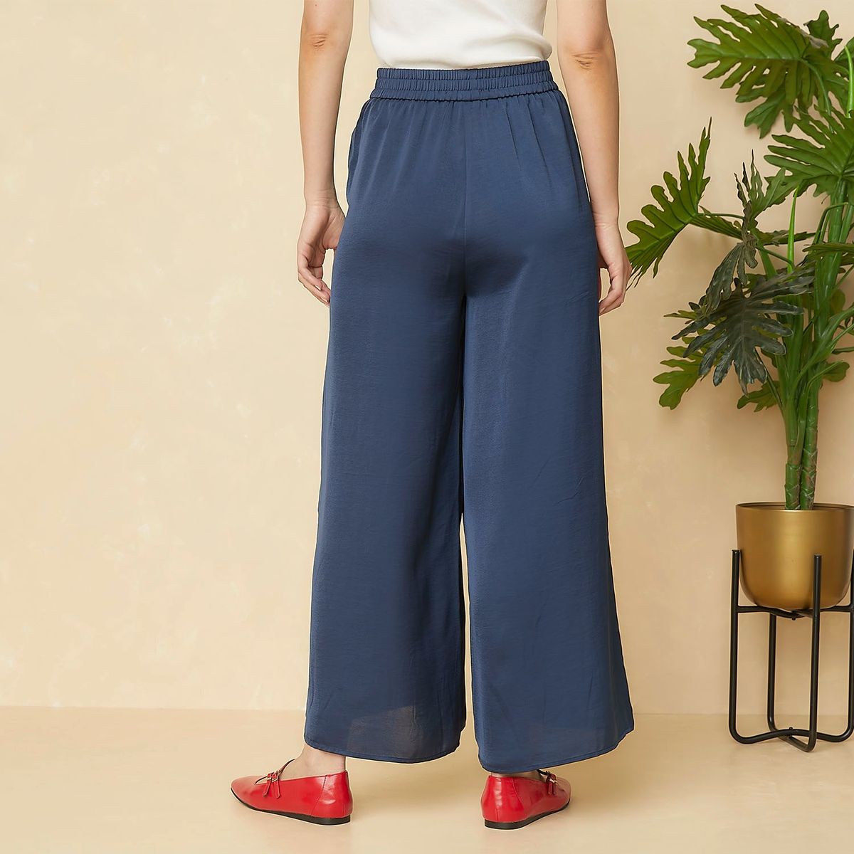 ELLE - Pantalón Palazzo tiro Alto Mujer Elle
