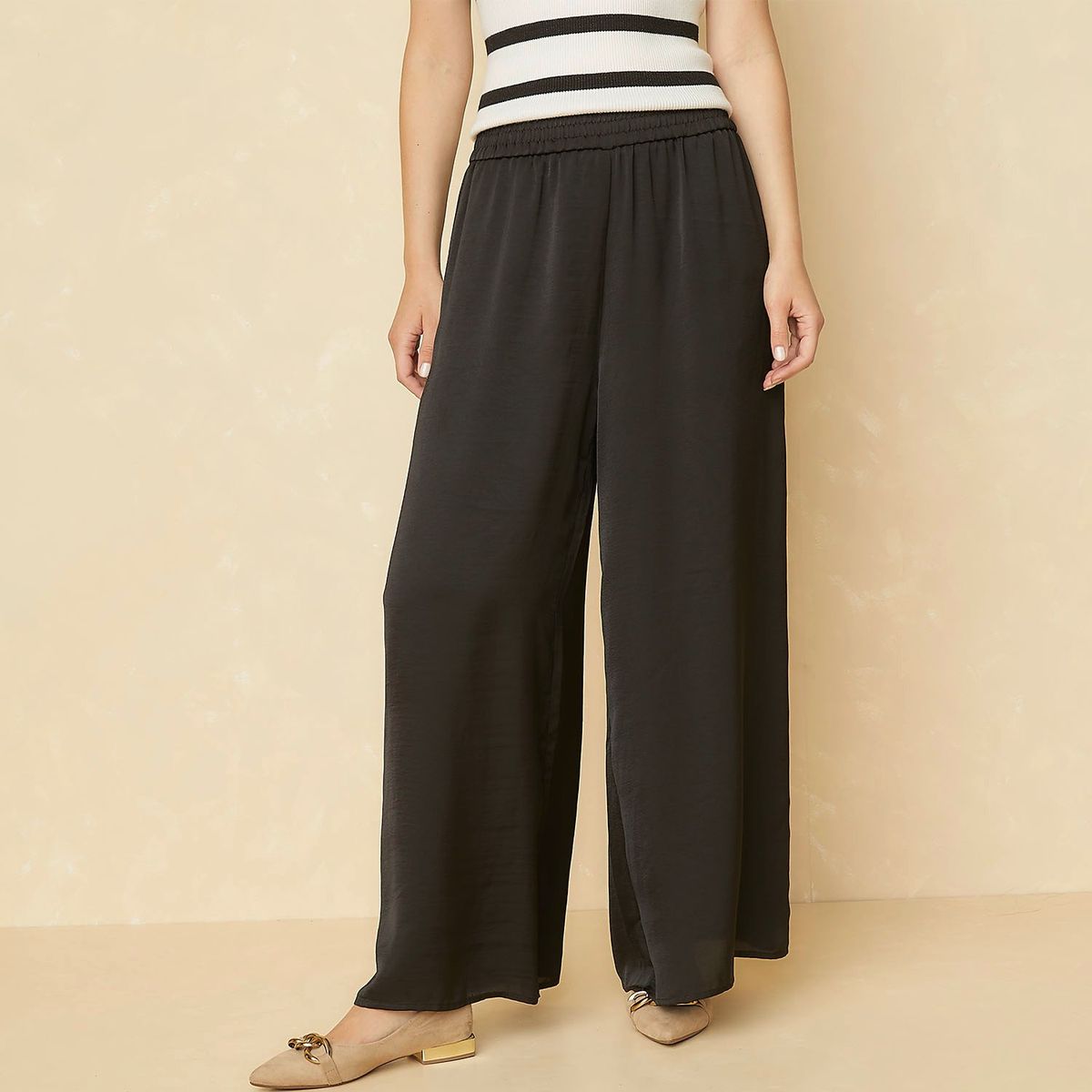 ELLE - Pantalón Palazzo tiro Alto Mujer Elle