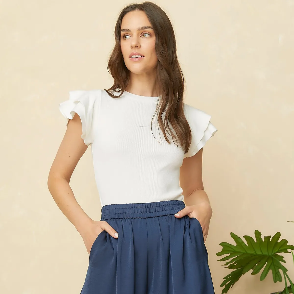 ELLE - Polera Tejido Volados Manga Corta Mujer Elle