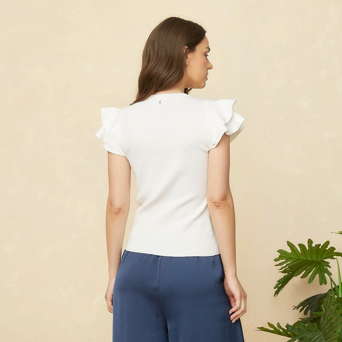 ELLE - Polera Tejido Volados Manga Corta Mujer Elle