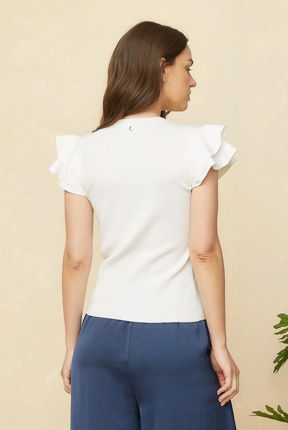 ELLE - Polera Tejido Volados Manga Corta Mujer Elle