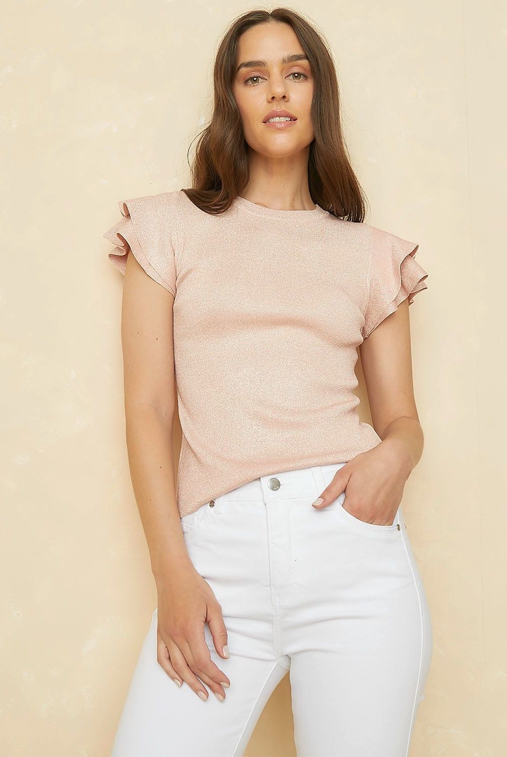 ELLE - Polera Tejido Volados Manga Corta Mujer Elle