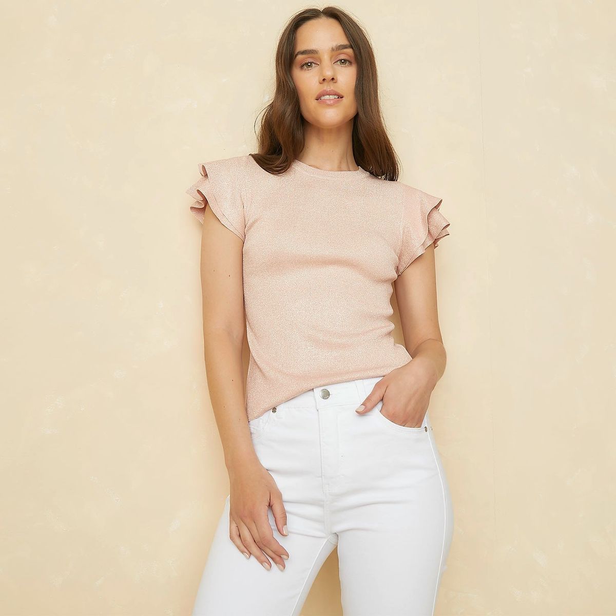 ELLE - Polera Tejido Volados Manga Corta Mujer Elle