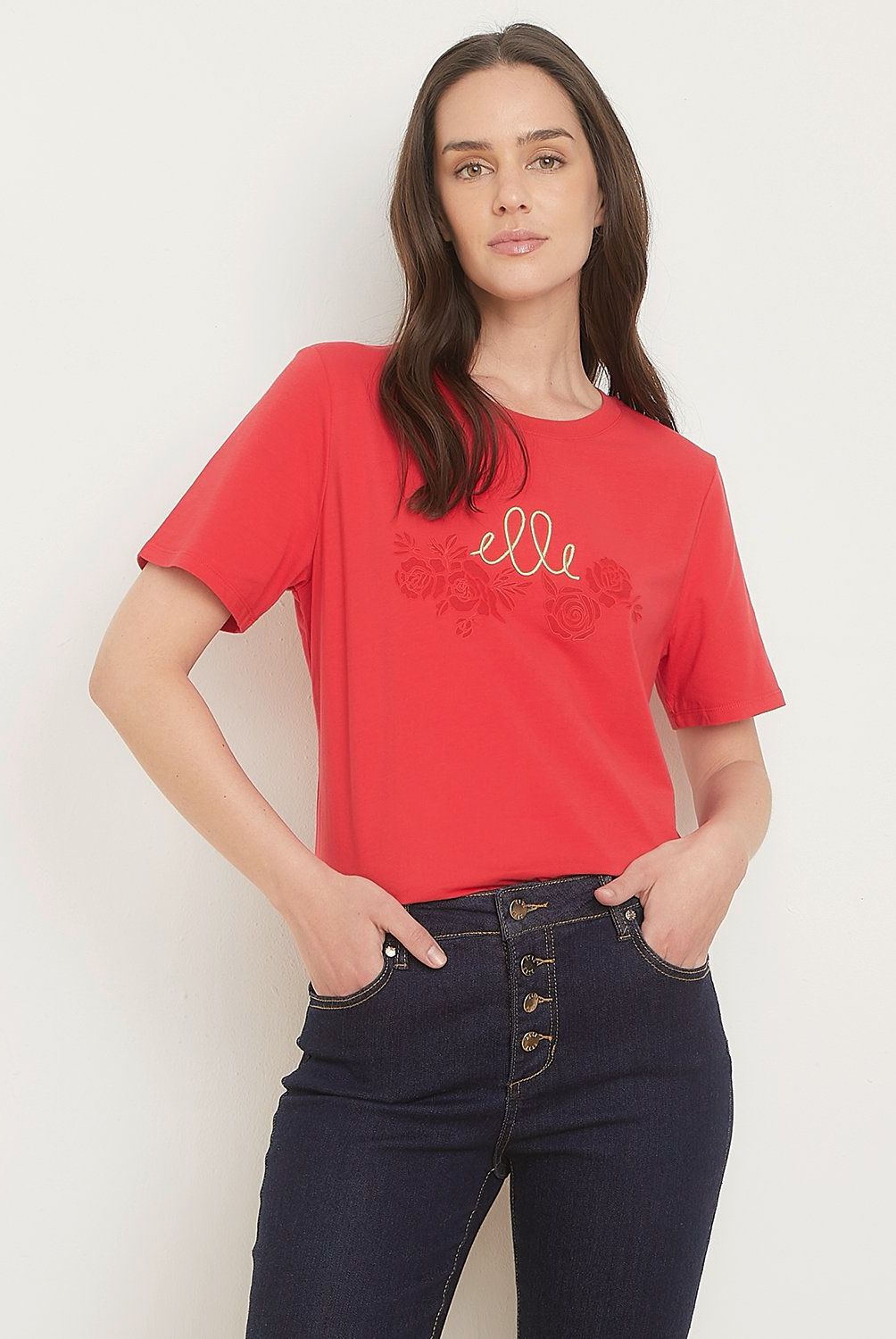ELLE - Polera Manga Corta Algodón Mujer Elle