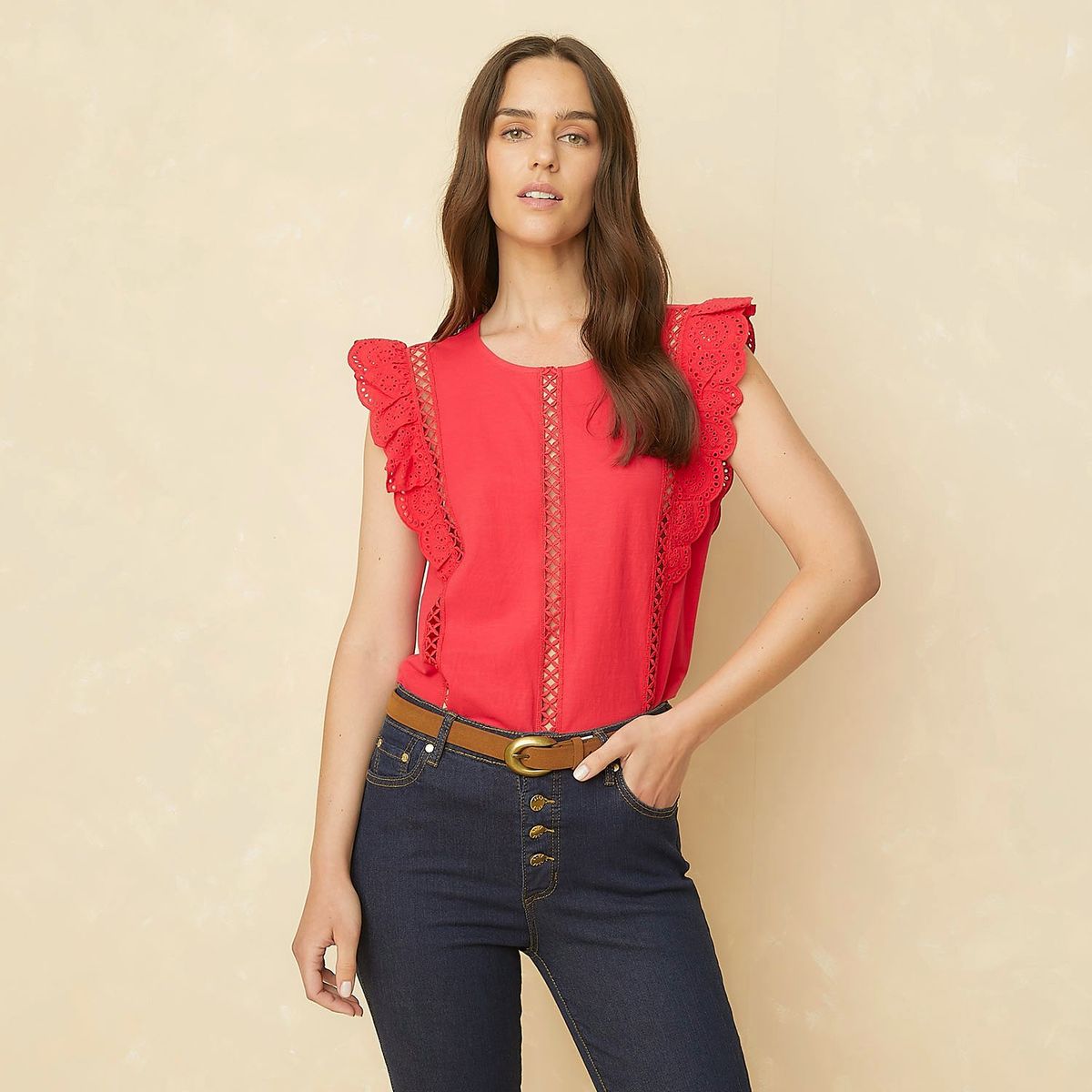 ELLE - Polera Loose Fit Volados Manga Corta Mujer Elle