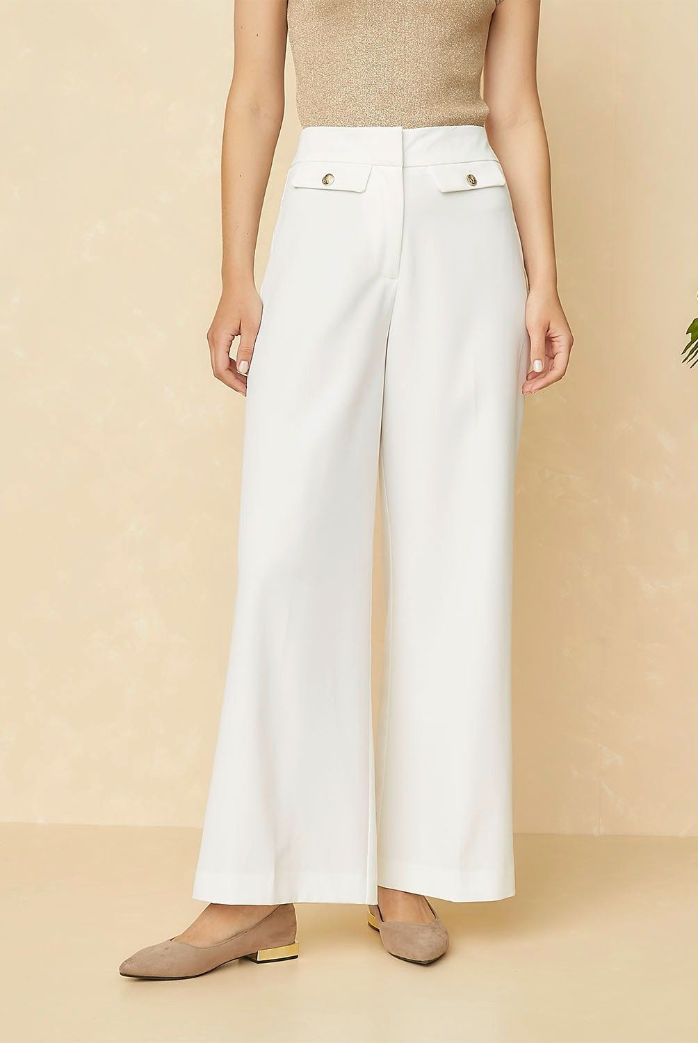 ELLE - Pantalón Sastre Wide Leg Palazzo Mujer Elle