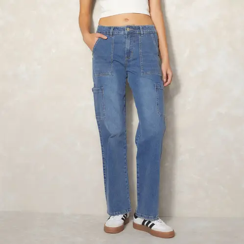 SYBILLA - Jeans Cargo Mujer Algodón Tiro Medio