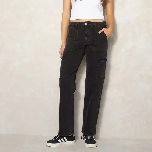 SYBILLA - Jeans Cargo Mujer Algodón Tiro Medio