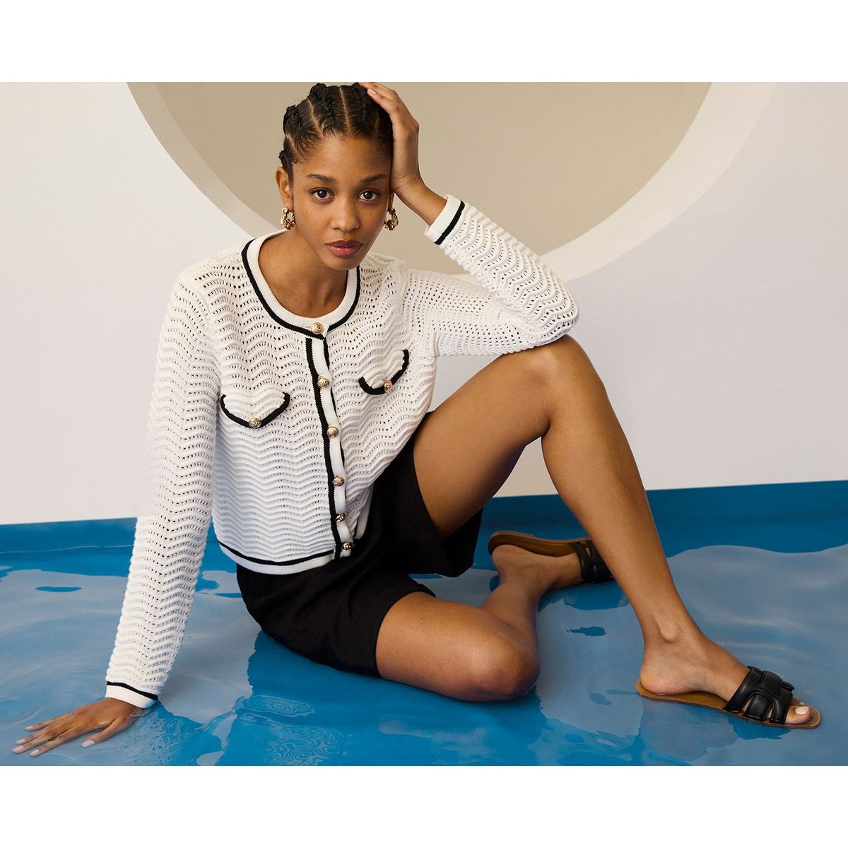 BASEMENT - Chaleco de Algodón a Rayas Basement Mujer Manga Larga