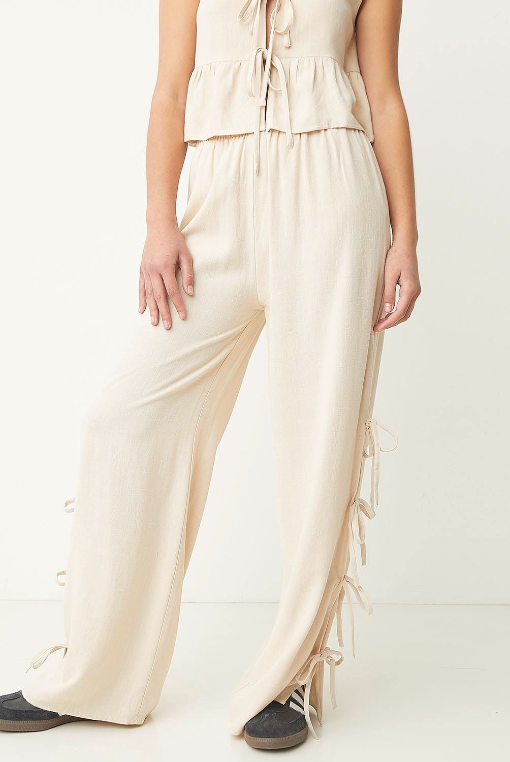 SYBILLA - Pantalón Wide Leg Mujer Sybilla Viscosa y Lino Casual