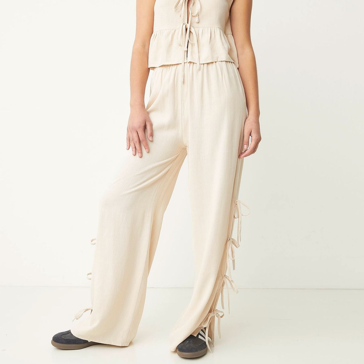 SYBILLA - Pantalón Wide Leg Mujer Sybilla Viscosa y Lino Casual