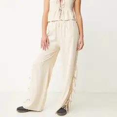 SYBILLA - Pantalón Wide Leg Mujer Viscosa y Lino Casual