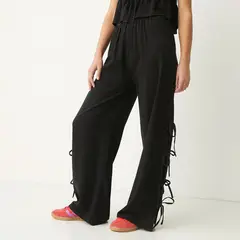 SYBILLA - Pantalón Wide Leg Mujer Viscosa y Lino Casual