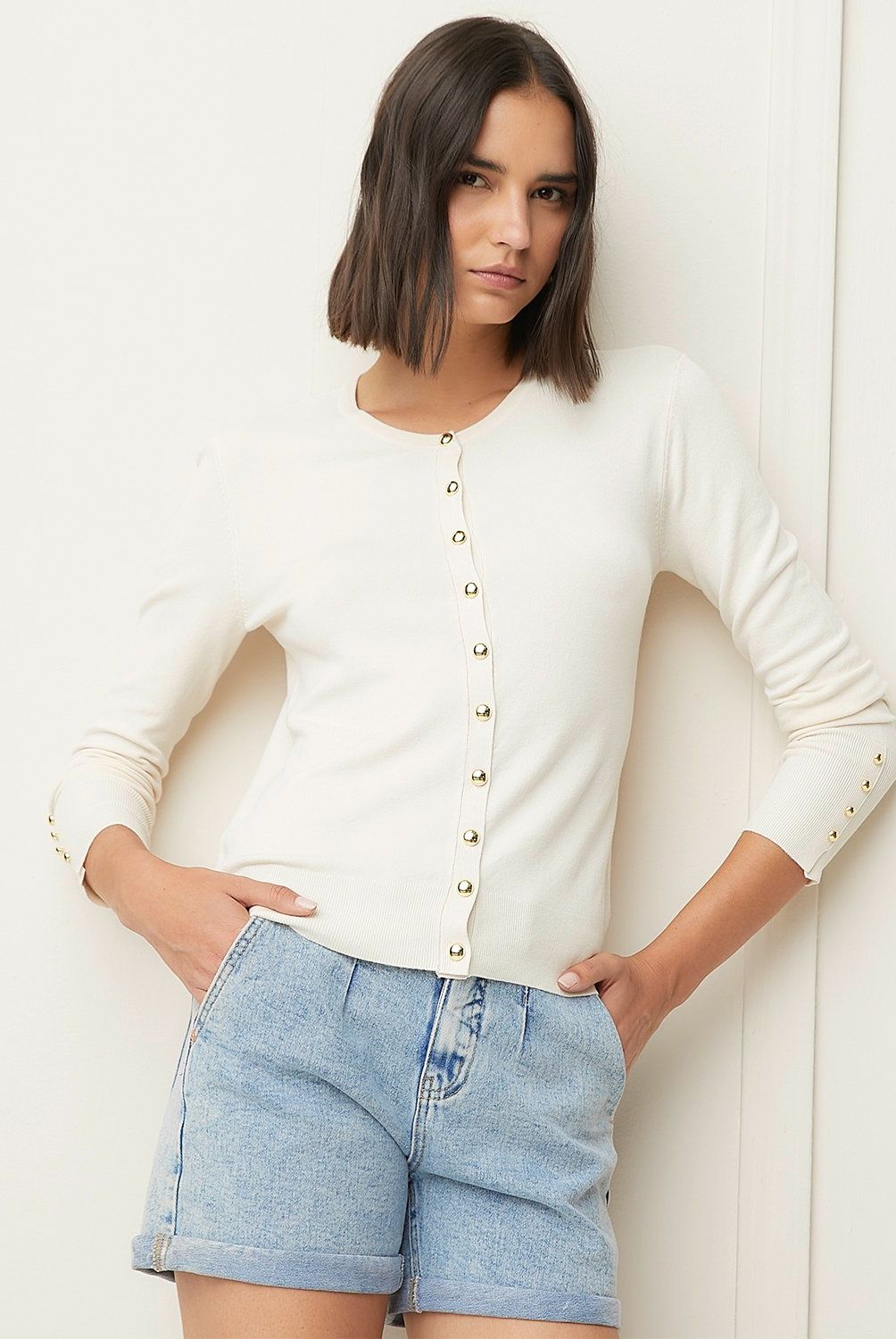 BASEMENT - Chaleco Manga Larga Basement Mujer Cuello Redondo Liso