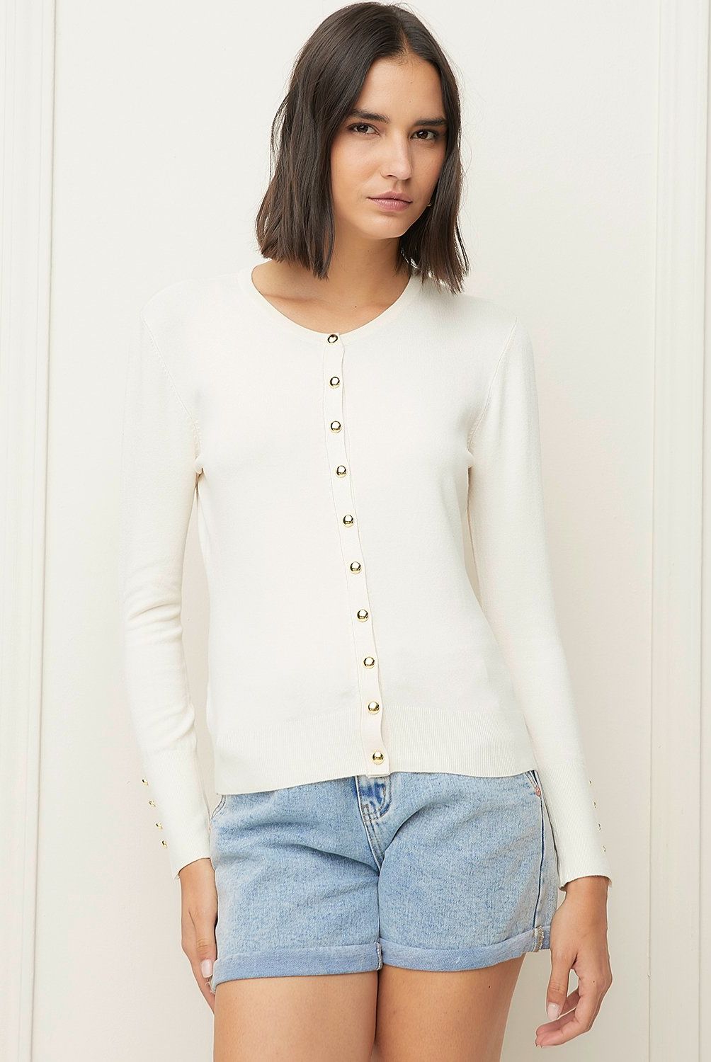 BASEMENT - Chaleco Manga Larga Basement Mujer Cuello Redondo Liso