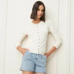 BASEMENT - Chaleco Manga Larga Mujer Cuello Redondo Liso