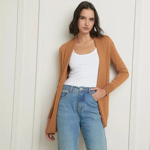 BASEMENT - Chaleco Manga Larga Mujer Diseño Liso Casual