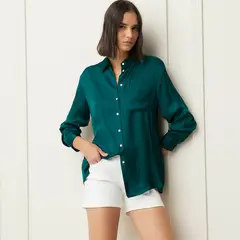 BASEMENT - Blusa Manga Larga Casual Mujer Tencel
