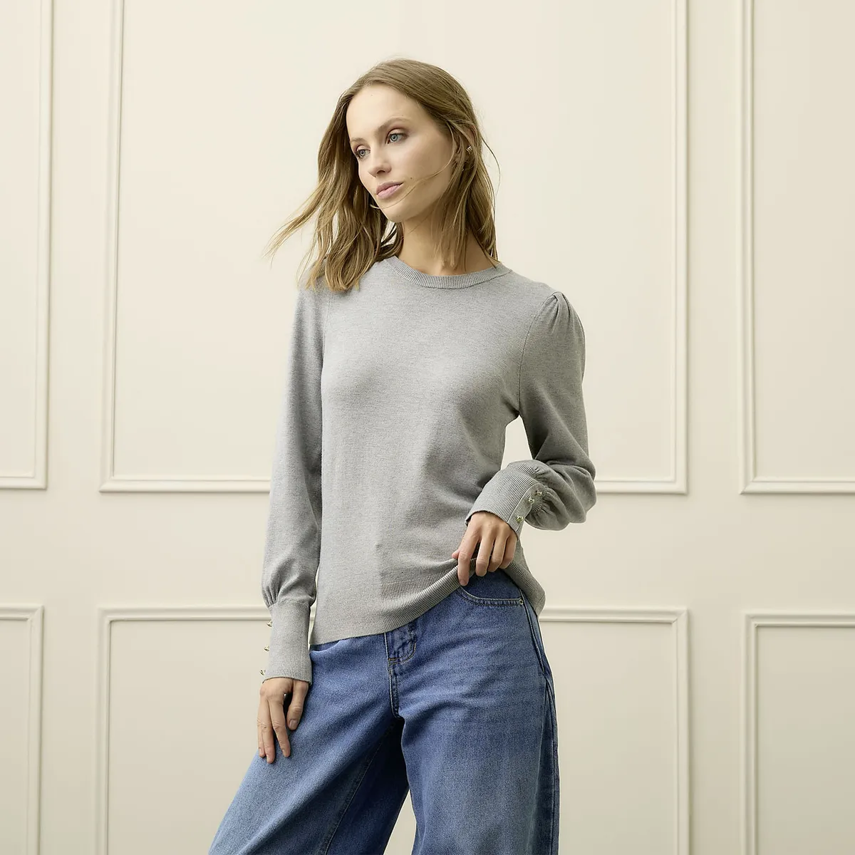 BASEMENT - Sweater Manga Larga Basement Mujer Con Botones En Puño