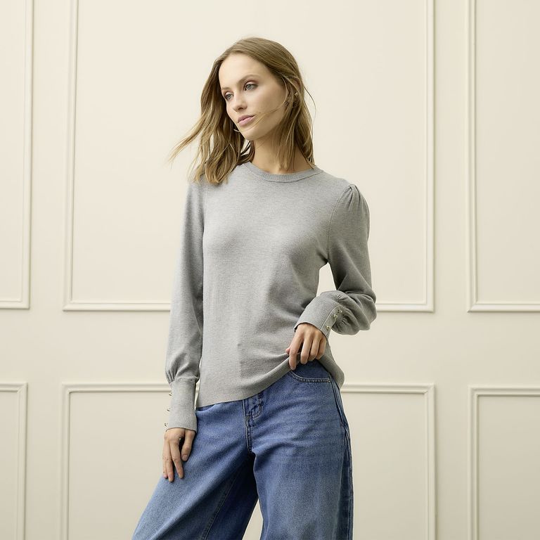 Sweater Manga Larga Mujer Con Botones En Puño