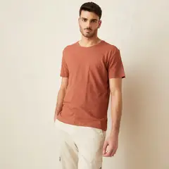 BASEMENT - Polera Regular Fit Lino Manga Corta Hombre
