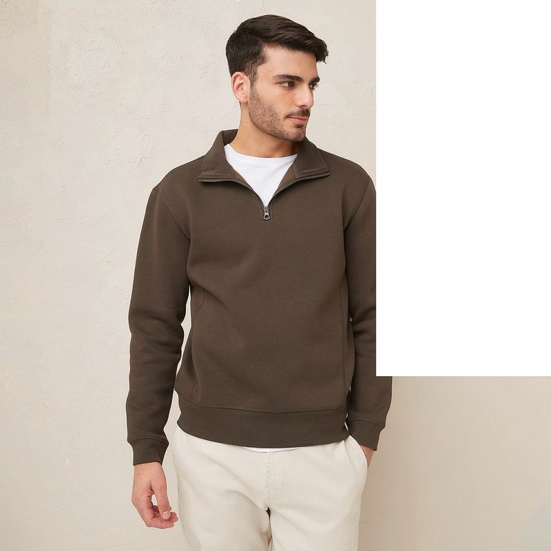 BASEMENT - Polerón Basement Liso con Cremallera Hombre Algodón