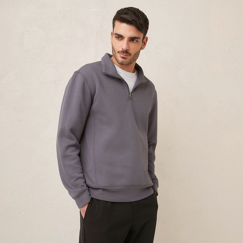 BASEMENT - Polerón Basement Liso con Cremallera Hombre Algodón