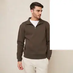 BASEMENT - Polerón Liso con Cremallera Hombre Algodón